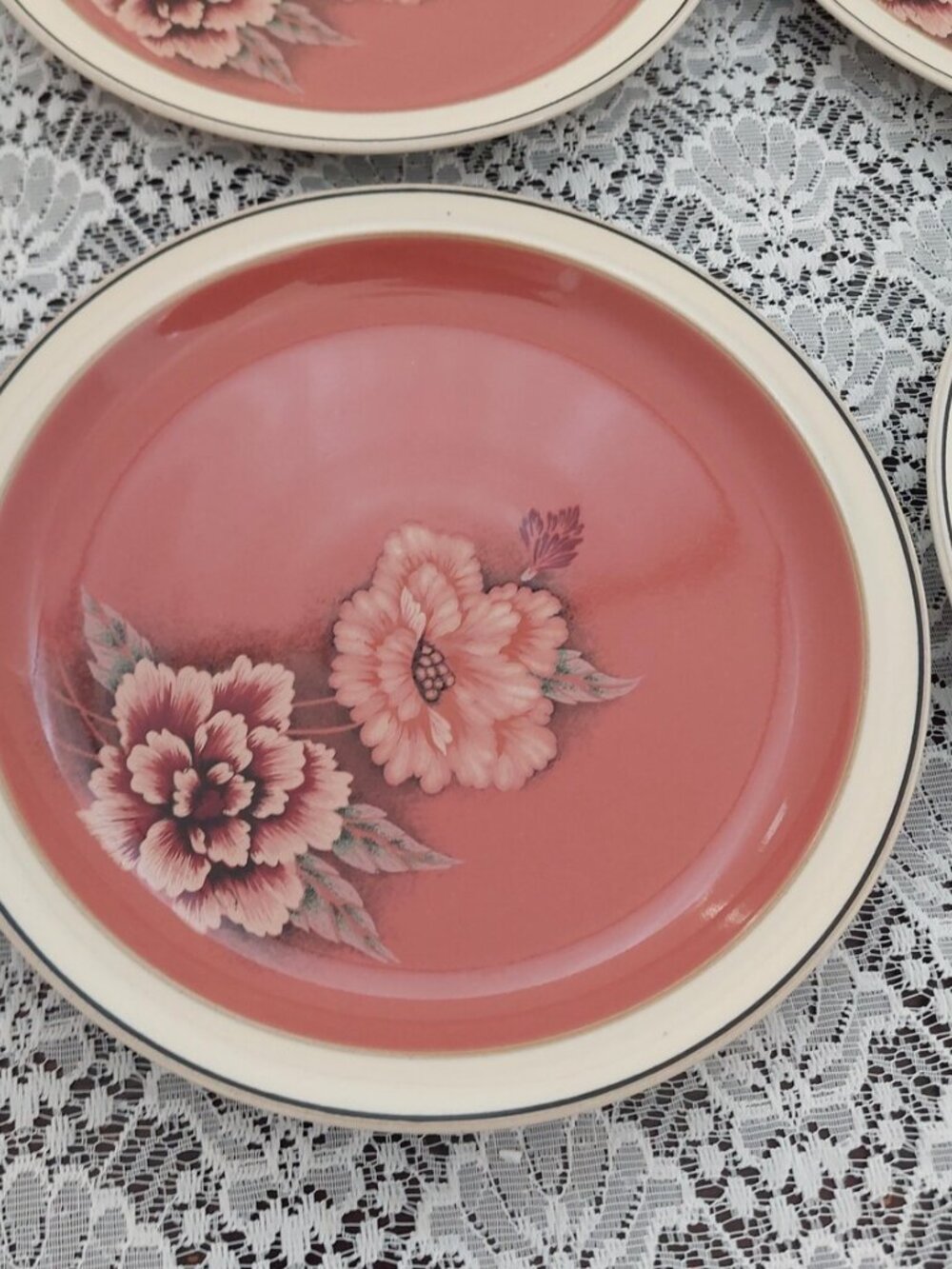 Vintage Denby England Damask Pink Stoneware Salad Plates x4 - Picture 6 of 10